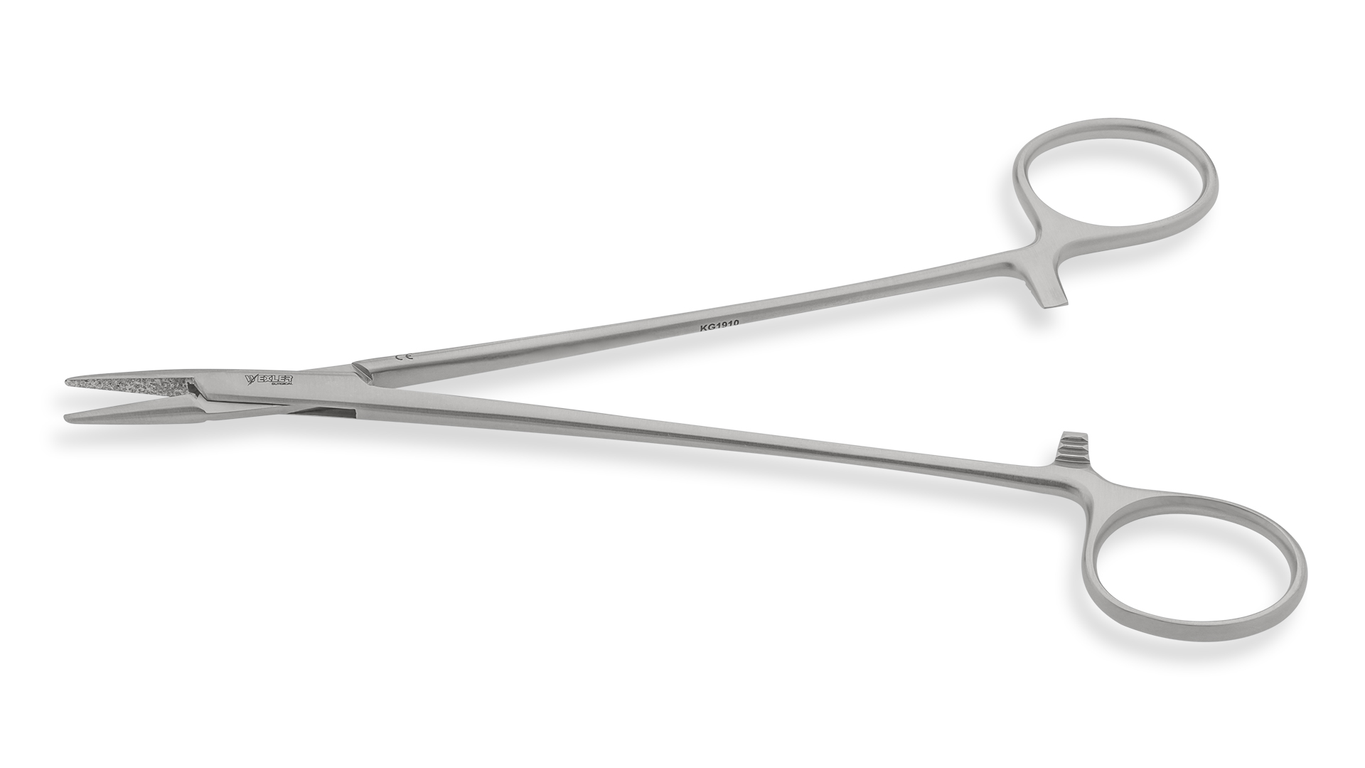 DeBakey vascular needle holder, 10'',straight, serrated TC jaws, gold ring  handle
